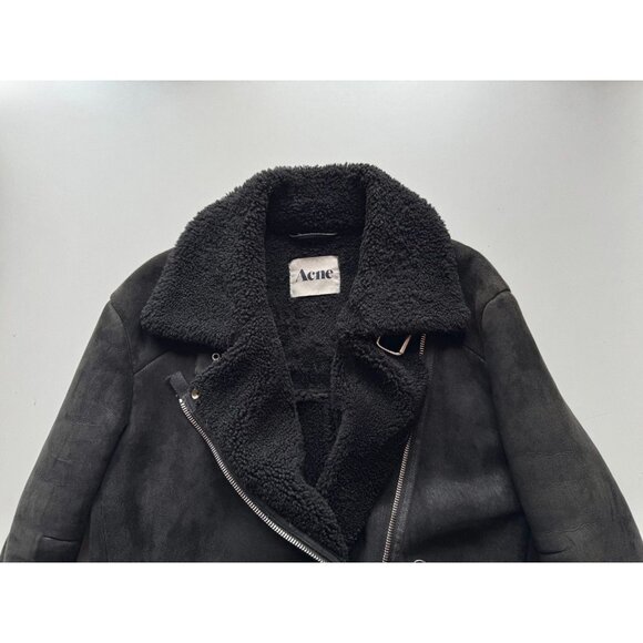 ACNE STUDIOS Velocite Black Leather Shearling Motorcycle Moto Jacket, Size 34/XS - Picture 8 of 16